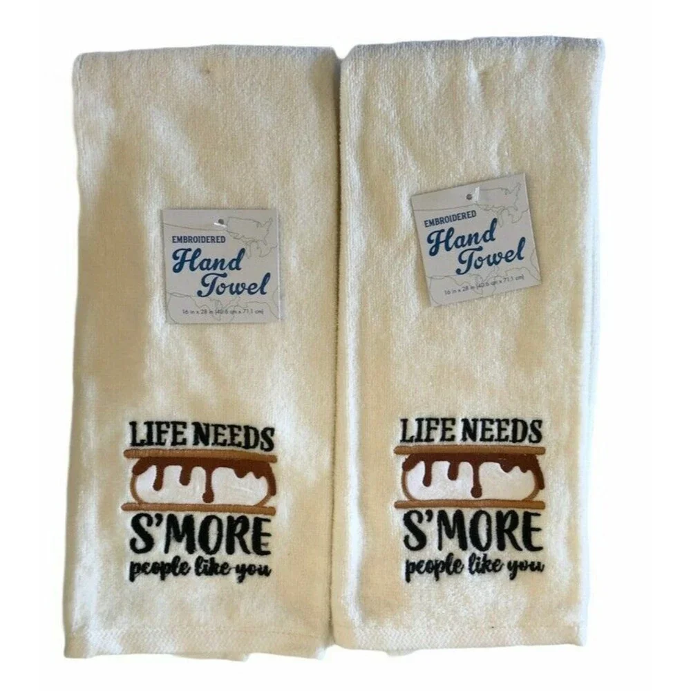 Embroidered Hand Towels Bathroom Life Needs Smore People Like You Set of 2